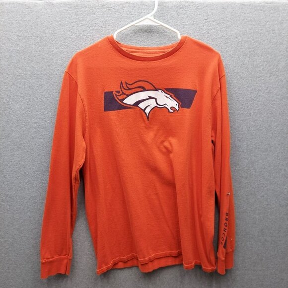 Majestic Denver Broncos Long Sleeve Orange Crew Neck Shirt Size L - Picture 1 of 5